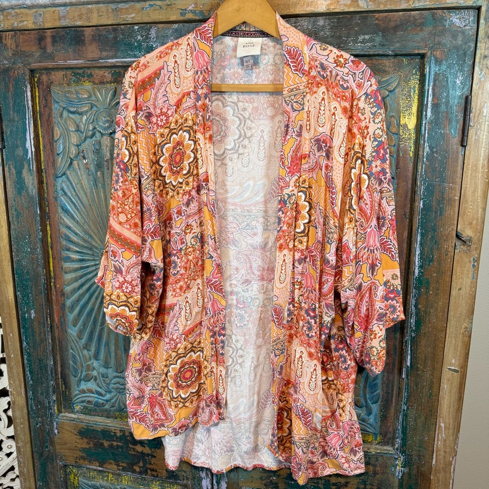 Knox Rose kimono shawl coverup boho print M/L